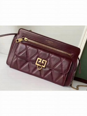 Givenchy Pocket Shoulder Bag in Diamond Quilted Leather Burgundy