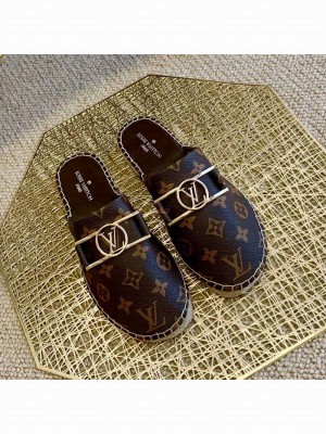 Louis Vuitton Monogram Canvas Espadrille Flat Mules with Rectangle LV Buckle Brown 2021 Collection