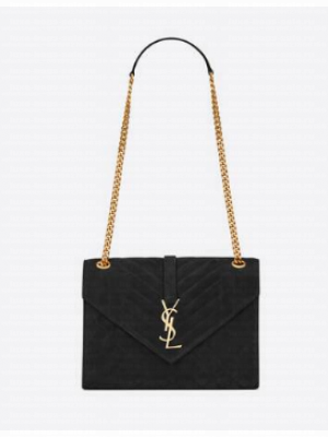 Yves Saint Laurent ENVELOPE MEDIUM BAG IN MIX MATELASSE SUEDE 487206 black