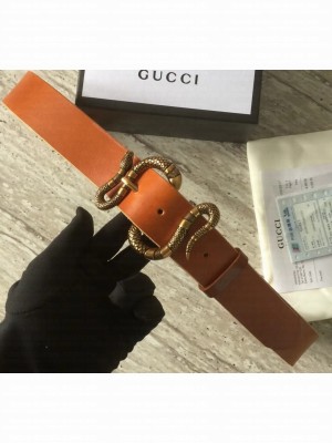 Gucci Leather Belt Khaki With Snake Buckle 458935