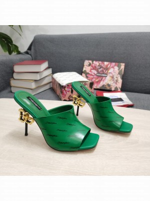 DOLCE & GABBANA Heel 10.5CM PRINT CALFSKIN LEATHER GREEN MULE 2022