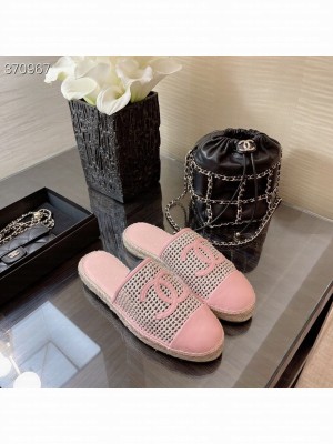Chanel Rattan Mule Espadrilles Lambskin Leather Spring/Summer 2021 Collection, Light Pink