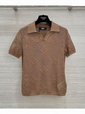 Fendi Women's FF Jacquard Polo Top Coffee