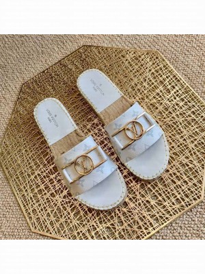 Louis Vuitton Monogram Canvas Espadrille Slide Sandals with Rectangle LV Buckle White 2021 Collection