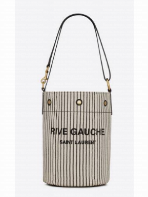 SAINT LAURENT RIVE GAUCHE BUCKET BAG IN STRIPED CANVAS AND LEATHER 669299 CREAM ET NOIR