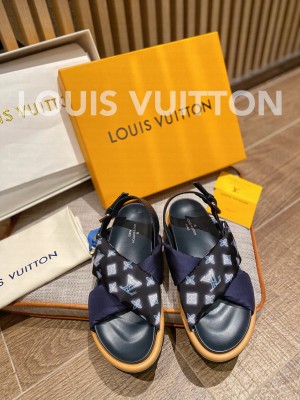 Louis Vuitton Unisex Pool Pillow Comfort Down Sandals Navy Blue 2022