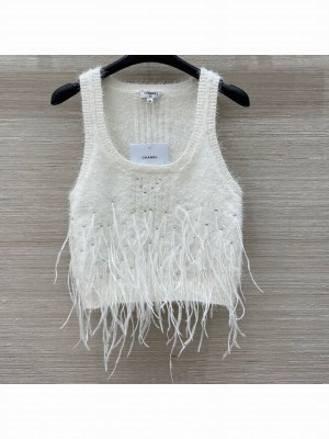 Chanel Knit Vest with Feather White 2025