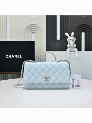 Chanel SMALL FLAP BAG CLUTCH WITH CHAIN Gold-Tone Metal AS5554 LIGHT BLUE