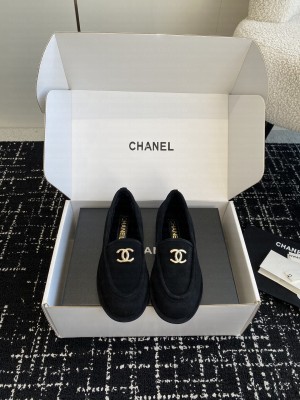 Chanel Women's Suede Leather With Shearling Loafers 2024 Black