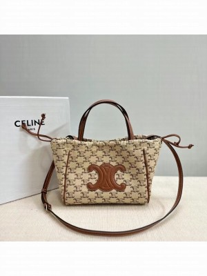 CELINE SMALL CABAS DRAWSTRING CUIR TRIOMPHE IN TRIOMPHE CANVAS AND CALFSKIN 111013 WHITE