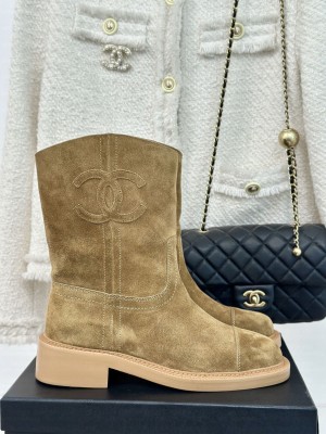 Chanel Women's 3cm Suede Rider Ankle Boots Brown 2024 