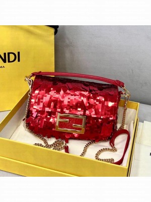 Fendi Baguette Sequins Mini Bag Red  2021 Collection