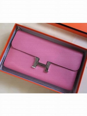 Hermes Epsom Calfskin Constance Long Wallet Clutch Bag Pink