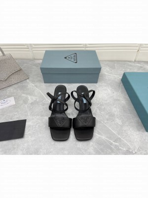 Prada 6.5cm Quilted Lambskin Sandals 2022 Collection,Black