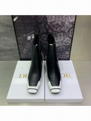 CHRISTIAN DIOR D-MOTION HEELED ANKLE BOOT Black/White Supple Calfskin and Rubber