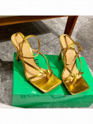 Bottega Veneta Stretch Lambskin Strap Sandals 9cm Gold  2021 Collection