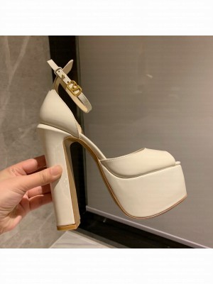 VALENTINO GARAVANI TAN-GO PLATFORM PEEP TOE PUMP IN PATENT LEATHER 155 MM 2022 COLLECTION IVORY