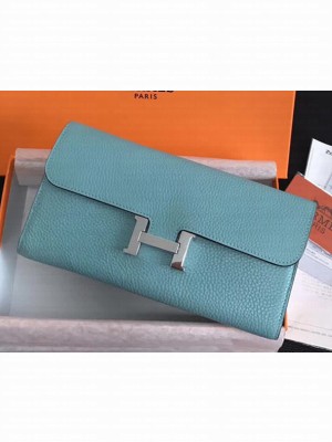 Hermes Epsom Calfskin Constance Long Wallet Clutch Bag Pale Blue