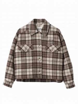 Miumiu Women's Check Blouson Jacket Coffee