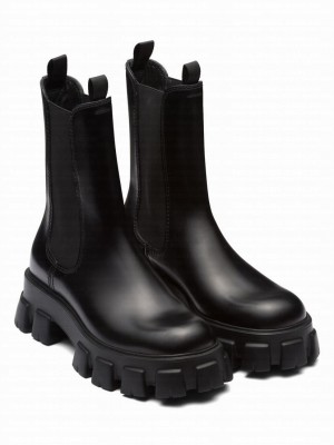Prada Women's Monolith Brushed Leather Chelsea Boots Black