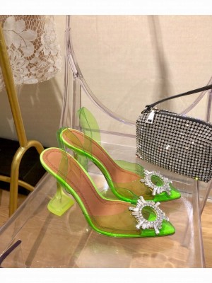 Amina Muaddi                                                                                        Begum crystal-embellished slingback pump green