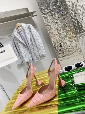 Amina Muaddi 9.5cm Calfskin crocodile pattern  Slingback Pumps 2021 Collection