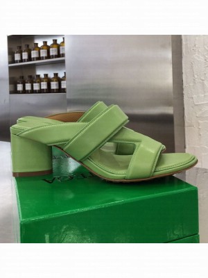 Bottega Veneta Band Calfskin Heel 5cm Sandals Green  2021 Collection 05