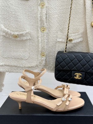 Chanel Calfskin Heel Slides Sandal 3.5cm with Pin Buckle Beige 2025