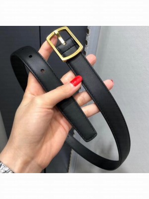 Saint Laurent Width 2.5cm Belt With Paved Buckle In Leather Black/Gold
