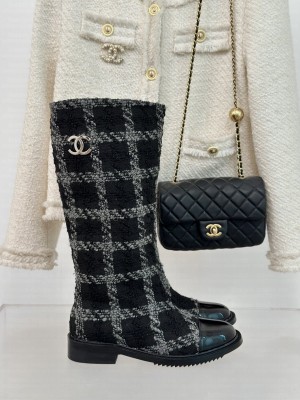 Chanel Tweed High Boots Black/Gray 2024 