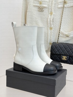 Chanel Calfskin Short Boots white