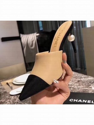 Chanel Pearl Heel 8.5cm Mules G32100 Apricot 2019