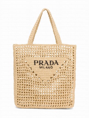 Prada Raffia Tote Bag 1BG393 Apricot