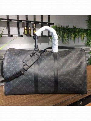 Louis Vuitton Keepall 55 Bandouliere Duffle Bag Monogram Eclipse Canvas Fall/Winter 2017 Collection M40605, Noir