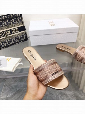 Dior Dway Slide With Crystal Embroidered Cotton Pink 2022 Collection
