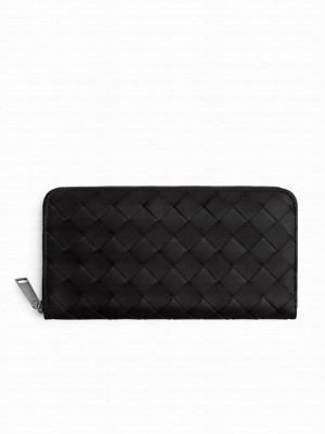 Bottega Veneta Intrecciato Zip Around Wallet Black