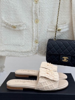 Chanel knitted mules with CC Turn Lock beige 2025