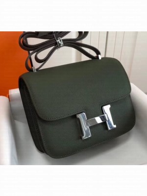 Hermes Constance Mini/MM Bag in Epsom Leather Dark Green with Silver Hardware