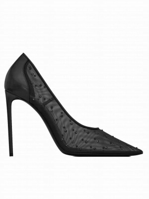 Saint Laurent Women's Anja Pumps In Rhinestone Mesh Black