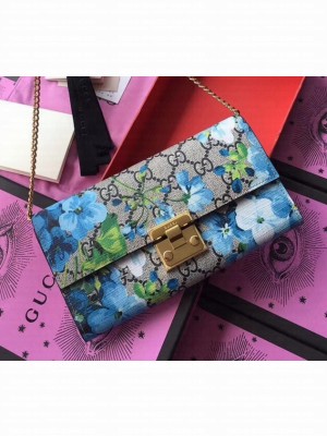 Gucci Padlock GG Blooms Continental Wallet 453506 Blue