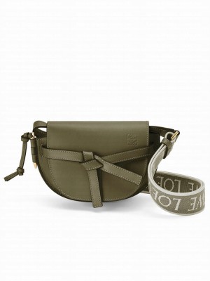 Loewe Mini Gate Dual Bag In Soft Calfskin And Jacquard Green