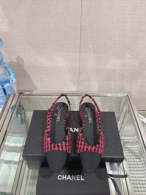 Chanel Slingbacks Tweed Ballerinas Flat Pink