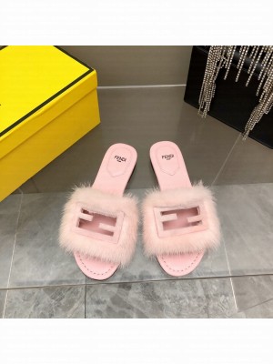 Fendi Signature Brown mink slides Pink