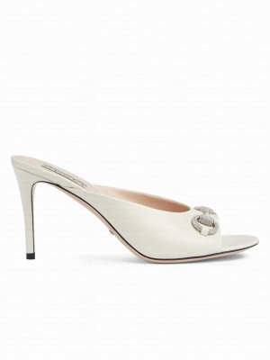 Gucci Women's Horsebit Mid-Heel Slide Sandal 771693 White