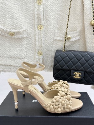 Chanel Lambskin Heel slingbacks Sandal 8cm with Camellia Bloom Beige 2025