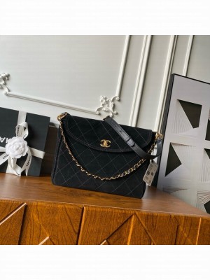 CHANEL Suede Calfskin Shoulder Bag AS5883 black