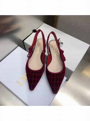 Dior J'Adior Slingback Flat in Red Crocodile-Effect Embroidered Velvet 2021 Collection