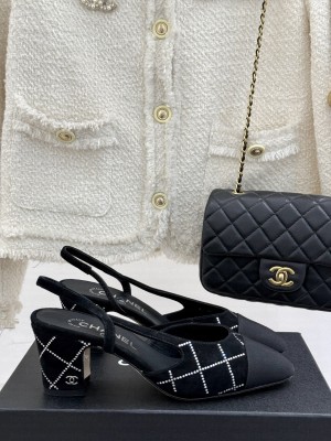 Chanel Slingback 7cm Suede Goatskin & Grosgrain Black G31318 2025
