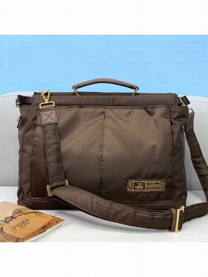 Fendi Men's Peekaboo Nylon Large Bag Coffee Brown  2021 Collection