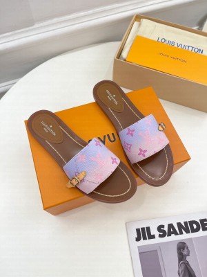 Louis Vuitton Gradient Monogram Canvas Flat Slide Sandals with Buckle 2023 014